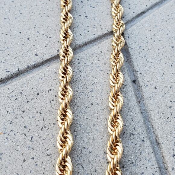 Vintage 14K Gold Plated Diamond Cut Rope Necklace Unisex - Picture 6 of 9
